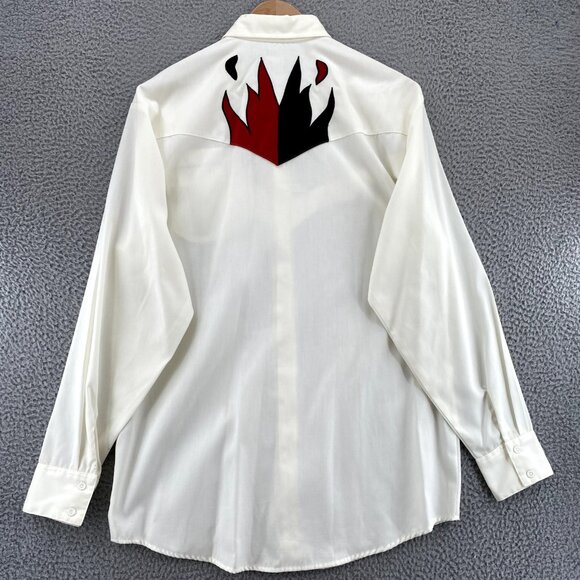 Vintage Steer West Shirt Mens Large White Red Flames Rockabilly Rodeo Cowboy* - Picture 3 of 11